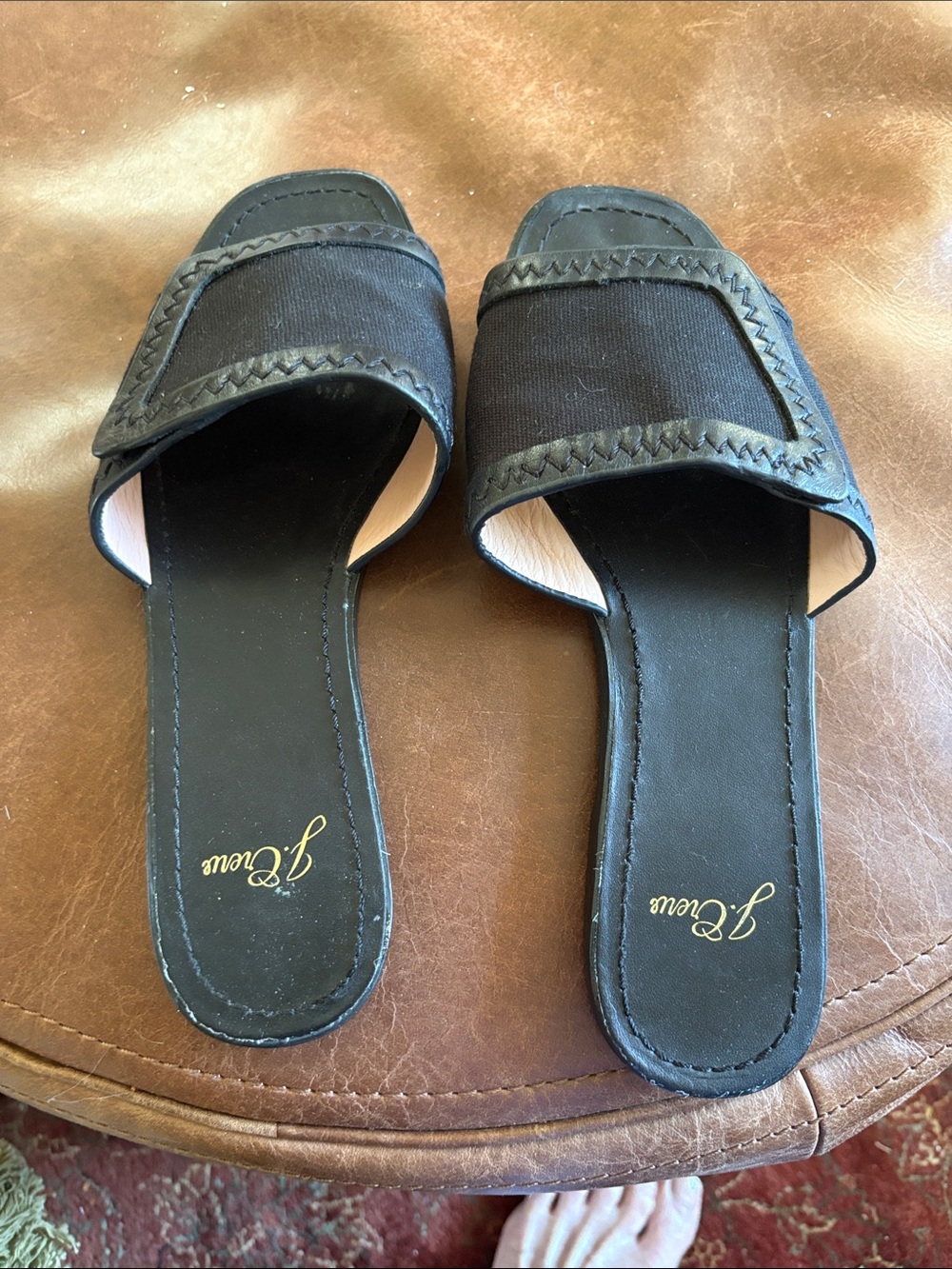 J. Crew Black Slide Mules with Stitched Trim